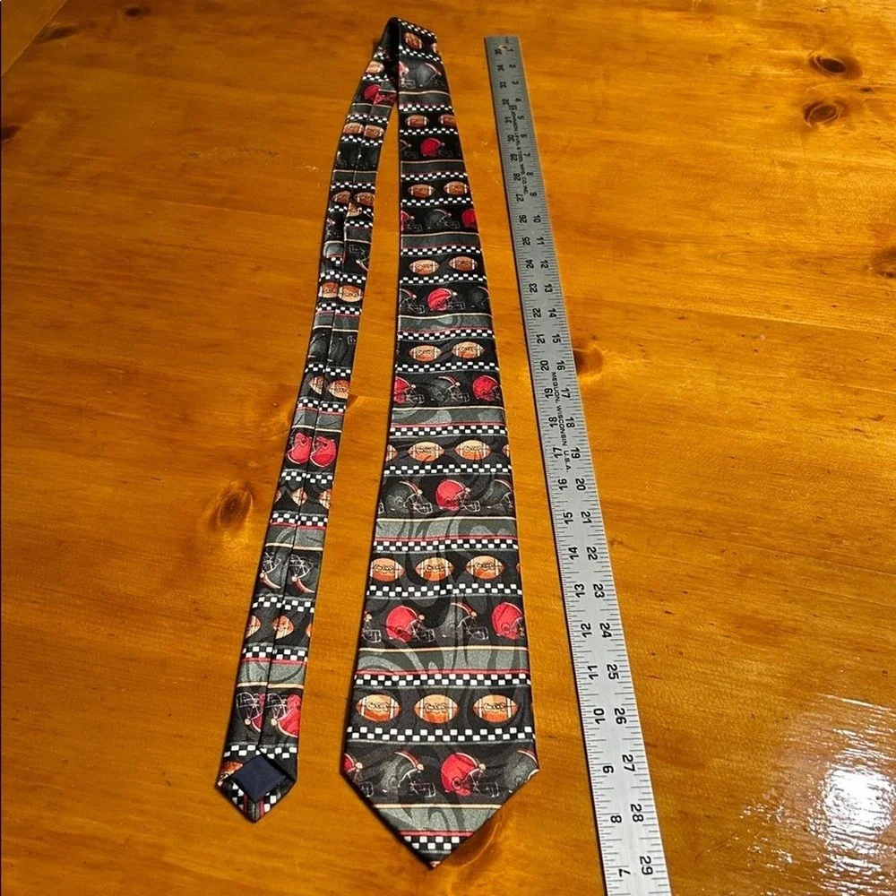 Steven Harris Football Helmet Novelty Tie Red Black Green Checkered Handmade 90s